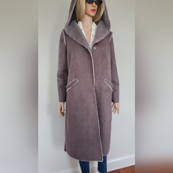 ZARA COAT FAUX FUR GREY HOODED SMALL - Picture 5 of 11